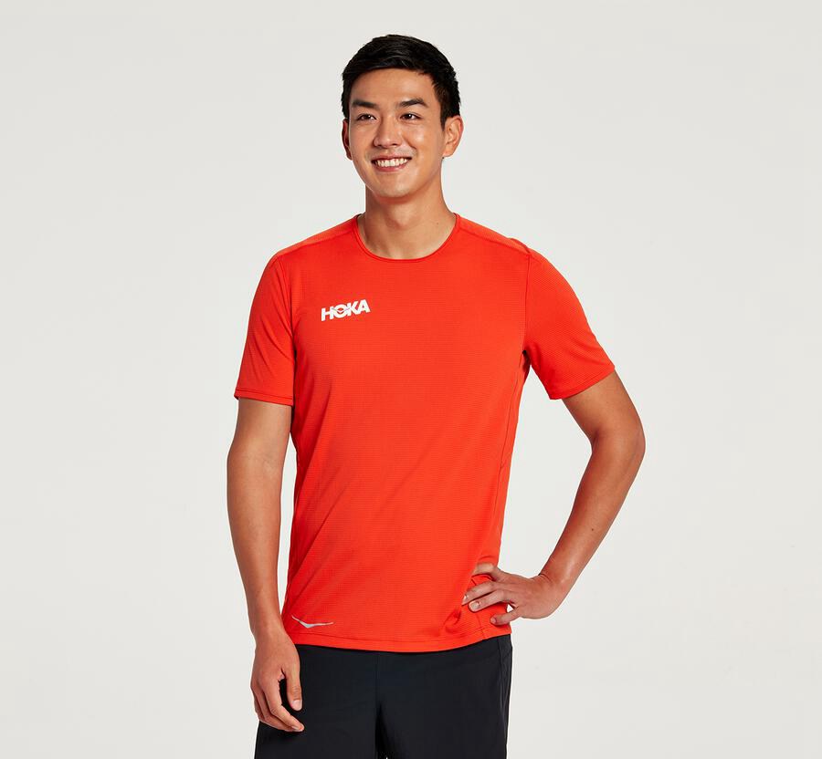 Hoka One One Top Herre - Performance Kort Sleeve - Rød - 704268MGZ